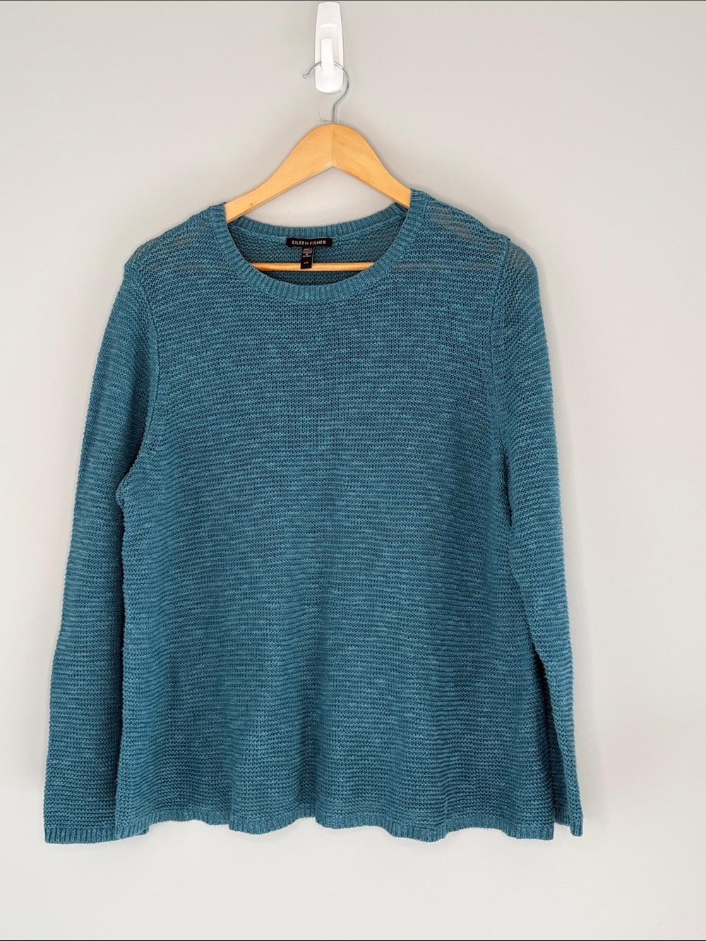 Eileen Fisher Teal Crewneck Textured Knit Sweater